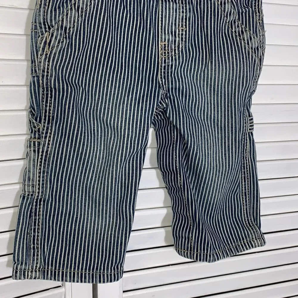OSHKOSH b'gosh Blue Jean‎ Striped Railroad Engineer Bib Overalls Boys 6 Months